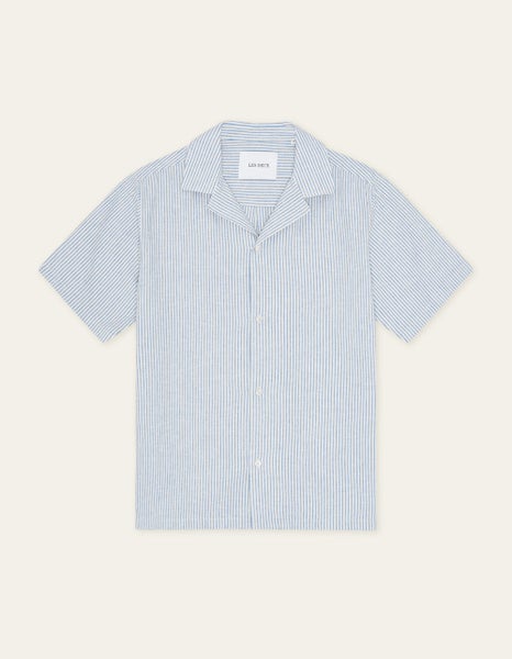 Lukas Stripe Cotton Linen SS -kauluspaita
